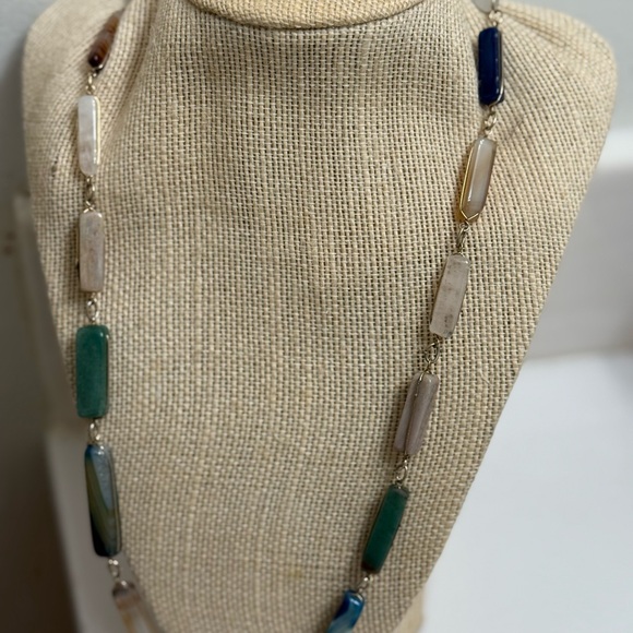 Long Agate Stone Bead Necklace Colorful Gemstone Fashion Jewelry - Picture 3 of 3